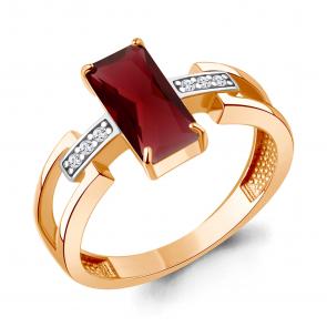 Кольцо из золочёного серебра AQUAMARINE с фианитом и гранатом А65030485А-п фото