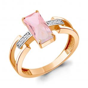 Кольцо из золочёного серебра AQUAMARINE с фианитом и морганитом А65030490А-п фото