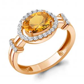 Кольцо из золочёного серебра AQUAMARINE с фианитом и цитрином А65030506А-п фото