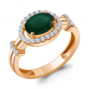 Кольцо из золочёного серебра AQUAMARINE с фианитом и агатом А65030509А-п фото