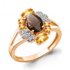 Кольцо из золочёного серебра AQUAMARINE с фианитом, цитрином и кварцем А65030835А-п фото