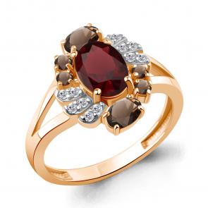 Кольцо из золочёного серебра AQUAMARINE с фианитом, гранатом и кварцем А65030836А-п фото