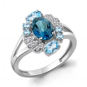 Серебряное кольцо AQUAMARINE с топазом, фианитом и Лондон топазом А65030862А фото