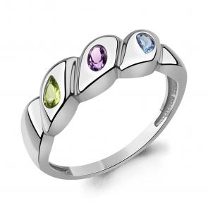 Серебряное кольцо AQUAMARINE с топазом, аметистом и хризолитом А65031740 фото