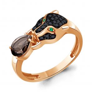 Кольцо из золочёного серебра AQUAMARINE с кварцем, гидротермальным изумрудом и ювелирным кристаллом А65032001ГЧ-п фото