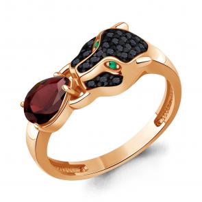 Кольцо из золочёного серебра AQUAMARINE с гранатом, гидротермальным изумрудом и ювелирным кристаллом А65032003ГЧ-п фото