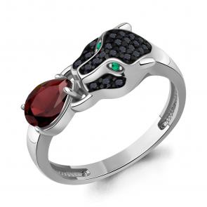 Серебряное кольцо AQUAMARINE с гранатом, гидротермальным изумрудом и ювелирным кристаллом А65032003ГЧ фото