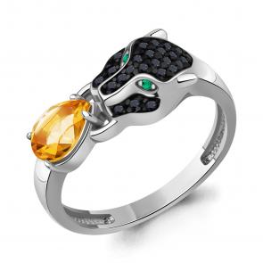 Серебряное кольцо AQUAMARINE с цитрином, гидротермальным изумрудом и ювелирным кристаллом А65032006ГЧ фото