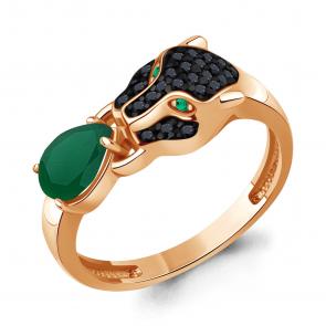 Кольцо из золочёного серебра AQUAMARINE с агатом, гидротермальным изумрудом и ювелирным кристаллом А65032009ГЧ-п фото