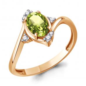 Кольцо из золочёного серебра AQUAMARINE с фианитом и хризолитом А65032207А-п фото