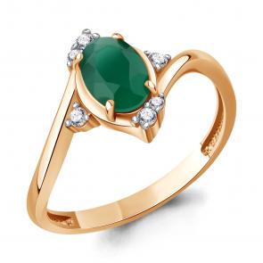 Кольцо из золочёного серебра AQUAMARINE с фианитом и агатом А65032209А-п фото