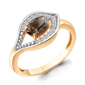 Кольцо из золочёного серебра AQUAMARINE с фианитом и кварцем А65032401А-пк фото