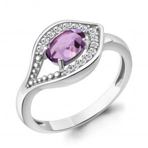 Серебряное кольцо AQUAMARINE с фианитом и аметистом А65032404А фото