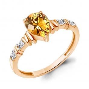 Кольцо из золочёного серебра AQUAMARINE с фианитом и цитрином А65032706А-п фото
