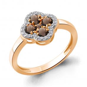 Кольцо из золочёного серебра AQUAMARINE с фианитом и кварцем А65032801А-п фото