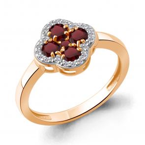 Кольцо из золочёного серебра AQUAMARINE с фианитом и гранатом А65032803А-п фото