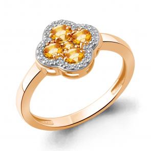 Кольцо из золочёного серебра AQUAMARINE с фианитом и цитрином А65032806А-п фото