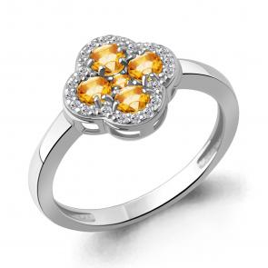 Серебряное кольцо AQUAMARINE с фианитом и цитрином А65032806А фото
