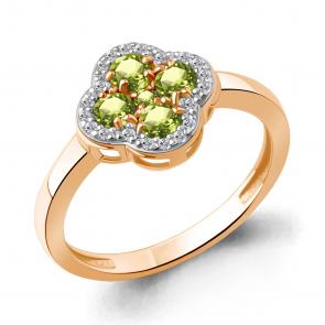 Кольцо из золочёного серебра AQUAMARINE с фианитом и хризолитом А65032807А-п фото