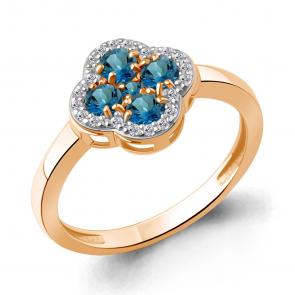 Кольцо из золочёного серебра AQUAMARINE с фианитом и Лондон топазом А65032808А-п фото