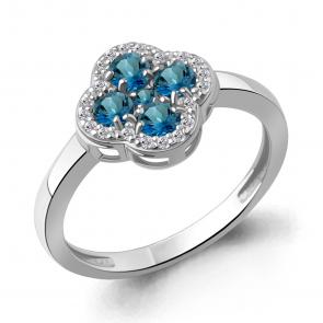 Серебряное кольцо AQUAMARINE с фианитом и Лондон топазом А65032808А фото