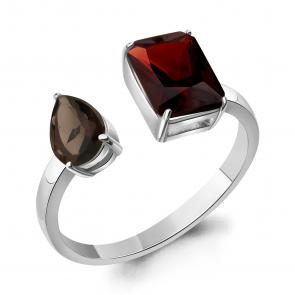 Серебряное кольцо AQUAMARINE с гранатом и кварцем А65034436 фото