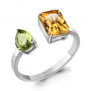Серебряное кольцо AQUAMARINE с хризолитом и цитрином А65034438 фото