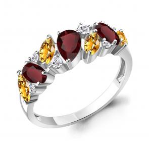 Серебряное кольцо AQUAMARINE с фианитом, цитрином и гранатом А65034734А фото