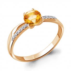 Кольцо из золочёного серебра AQUAMARINE с фианитом и цитрином А6511906А-п фото