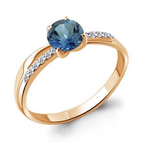 Кольцо из золочёного серебра AQUAMARINE с фианитом и Лондон топазом А6511908А-п фото