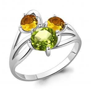 Серебряное кольцо AQUAMARINE с хризолитом и цитрином А6513638 фото