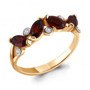 Кольцо из золочёного серебра AQUAMARINE с фианитом и гранатом А6525503-пк фото