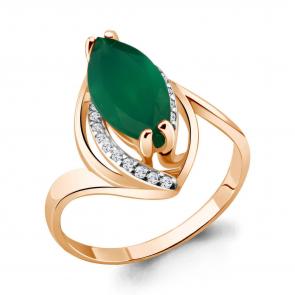 Кольцо из золочёного серебра AQUAMARINE с фианитом и агатом А6534109А-п фото