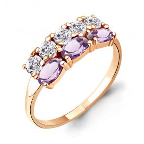 Кольцо из золочёного серебра AQUAMARINE с фианитом и аметистом А6535504А-п фото