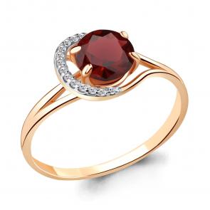 Кольцо из золочёного серебра AQUAMARINE с фианитом и гранатом А6539603А-п фото