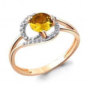 Кольцо из золочёного серебра AQUAMARINE с фианитом и цитрином А6541606А-п фото