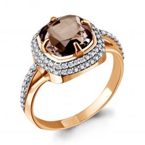 Кольцо из золочёного серебра AQUAMARINE с фианитом и кварцем А6548101А-п фото