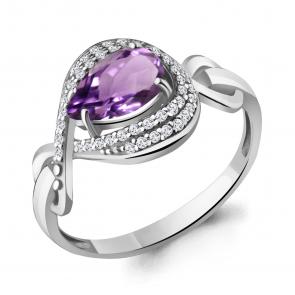 Серебряное кольцо AQUAMARINE с фианитом и аметистом А6552404А фото