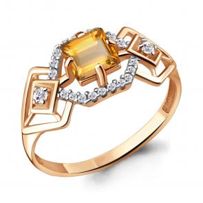Кольцо из золочёного серебра AQUAMARINE с фианитом и цитрином А6557406А-п фото