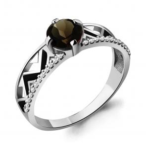 Серебряное кольцо AQUAMARINE с фианитом, эмалью и раухтопазом А6564901А фото