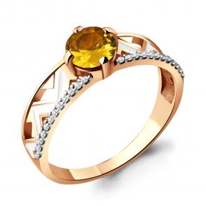Кольцо из золочёного серебра AQUAMARINE с фианитом, цитрином и эмалью А6564906А-п фото