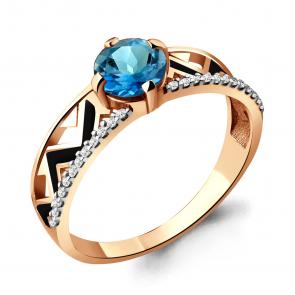 Кольцо из золочёного серебра AQUAMARINE с фианитом, эмалью и Лондон топазом А6564908А-п фото