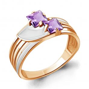 Кольцо из золочёного серебра AQUAMARINE с аметистом и эмалью А6566104-п фото