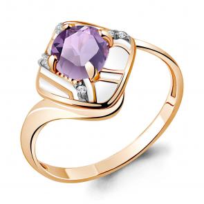 Кольцо из золочёного серебра AQUAMARINE с фианитом, эмалью и алекситом А6566525А-п фото