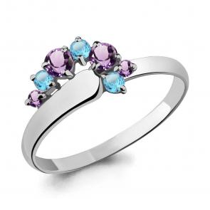 Серебряное кольцо AQUAMARINE с топазом и аметистом А6567730 фото