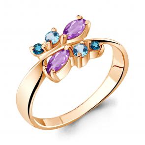 Кольцо из золочёного серебра AQUAMARINE с топазом, аметистом и Лондон топазом А6568942-п фото
