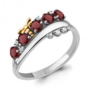 Кольцо из золочёного серебра AQUAMARINE с фианитом и гранатом А6571903А-пк-1 фото