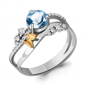 Серебряное кольцо AQUAMARINE с топазом и фианитом А6572205А фото