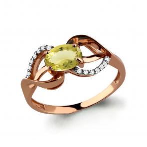 Кольцо из золочёного серебра AQUAMARINE с фианитом и кварцем А6572811А-п фото