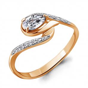 Кольцо из золочёного серебра AQUAMARINE с фианитом и Swarovski А65781А-п фото